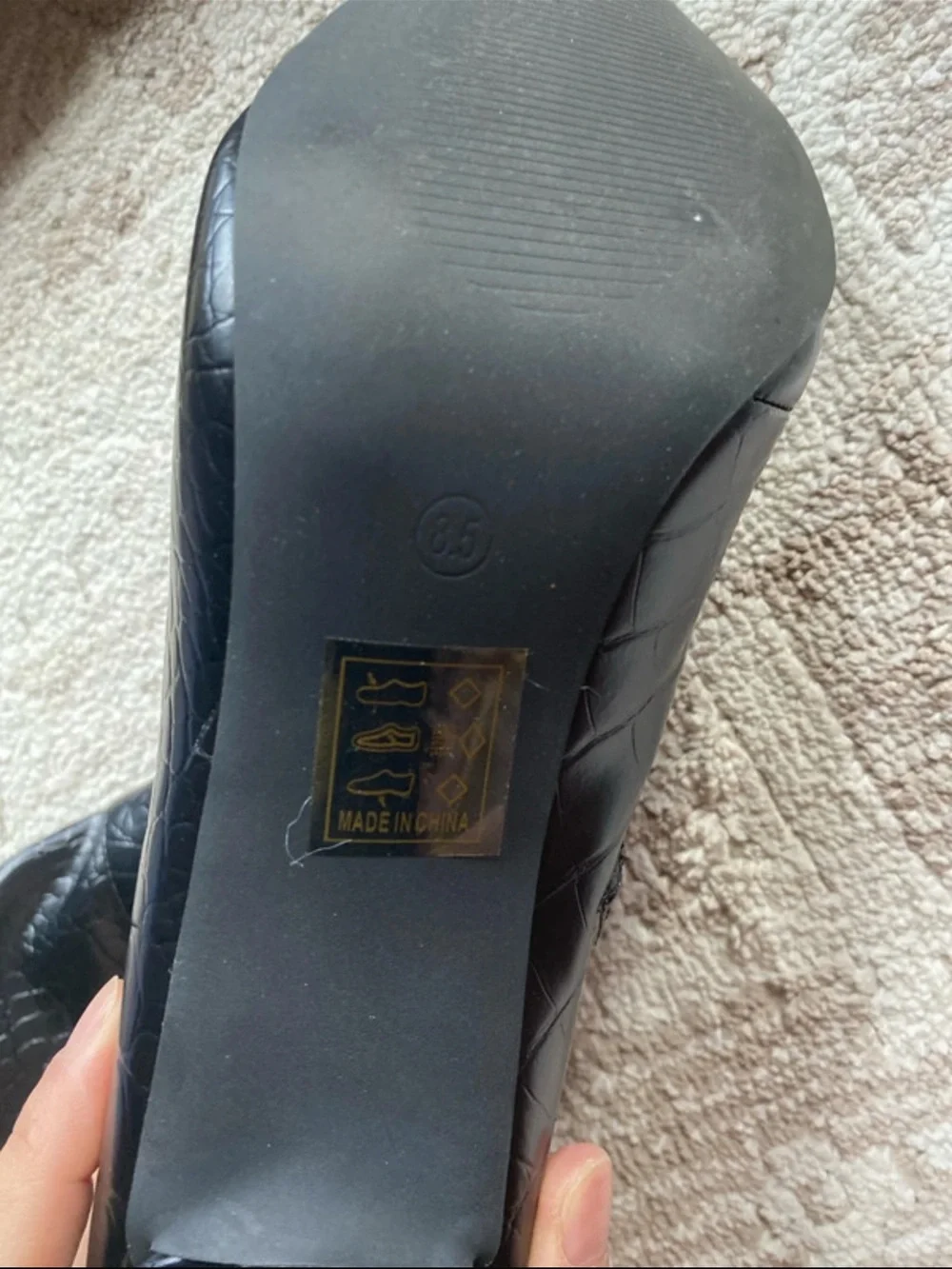 Black Croc-Embossed Knee-High Heeled Boots